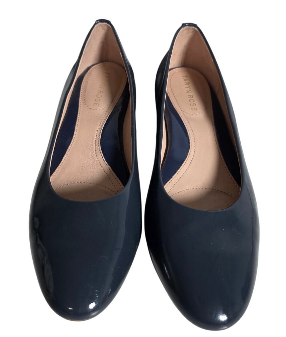 Taryn Rose Navy Patent Leather Low Heel Pumps Womens 6.5 Comfort Career Shoes